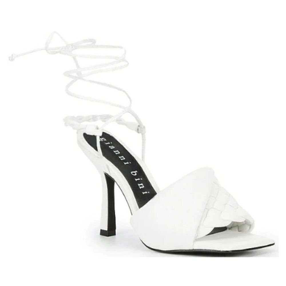NEW Gianni Bini Dekota Braided Ankle Wrap Lace Up Leather Heeled Sandals
